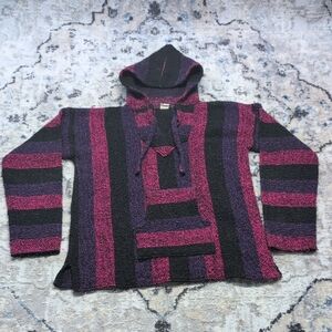 Vintage Artesanias Baja Hoodie Pullover M Mexico Pink Black Festival Surf Hippie